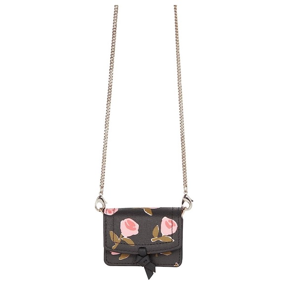 KATE SPADE Black Pink Floral Rose AirPod PRO Chain Crossbody Bag Case - Picture 3 of 14